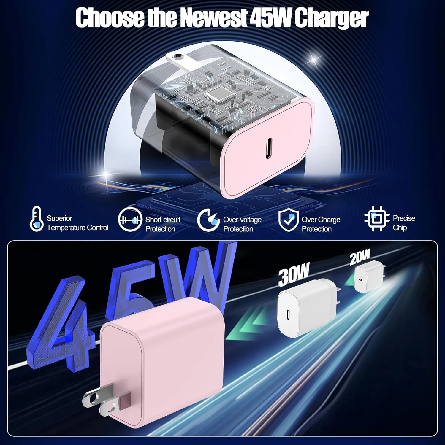 CARGADOR PARA CELULAR GENÉRICO ADC-PD005 USB-C 45W ROSADO